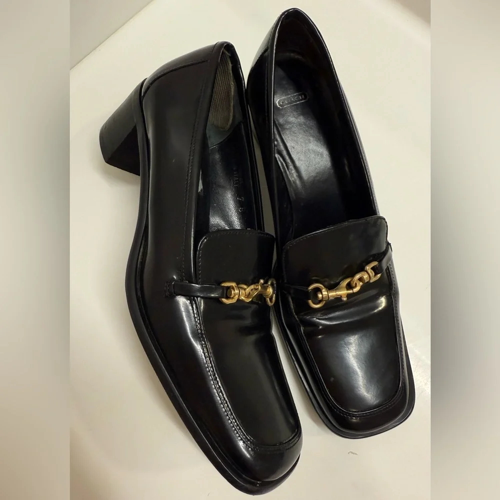 Coach Vintage Made in ITALY‎ Black Leather Block Heel Pumps Sz 7 – RARE